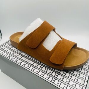 Newbella Slide Sandals Tan Brown Faux Suede Hook Loop Straps Womens 11/12